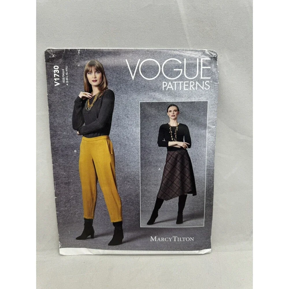 Vogue V1730 Marcu Tilton Bias Skirt Asymmetric Hem Cropped Pants Sizes S to XXL